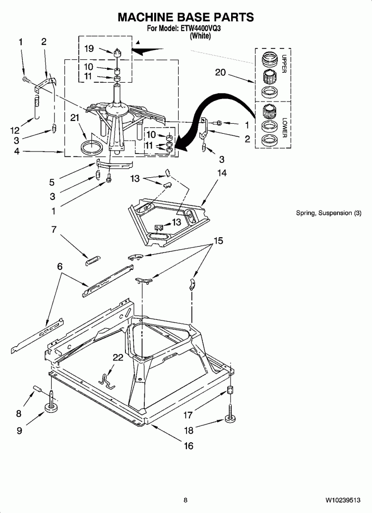 MACHINE BASE PARTS Diagram and Parts List for ETW4400VQ3  Estate Washer