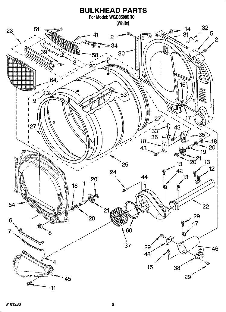 BULKHEAD PARTS Diagram and Parts List for WGD8500SR0  Whirlpool Dryer