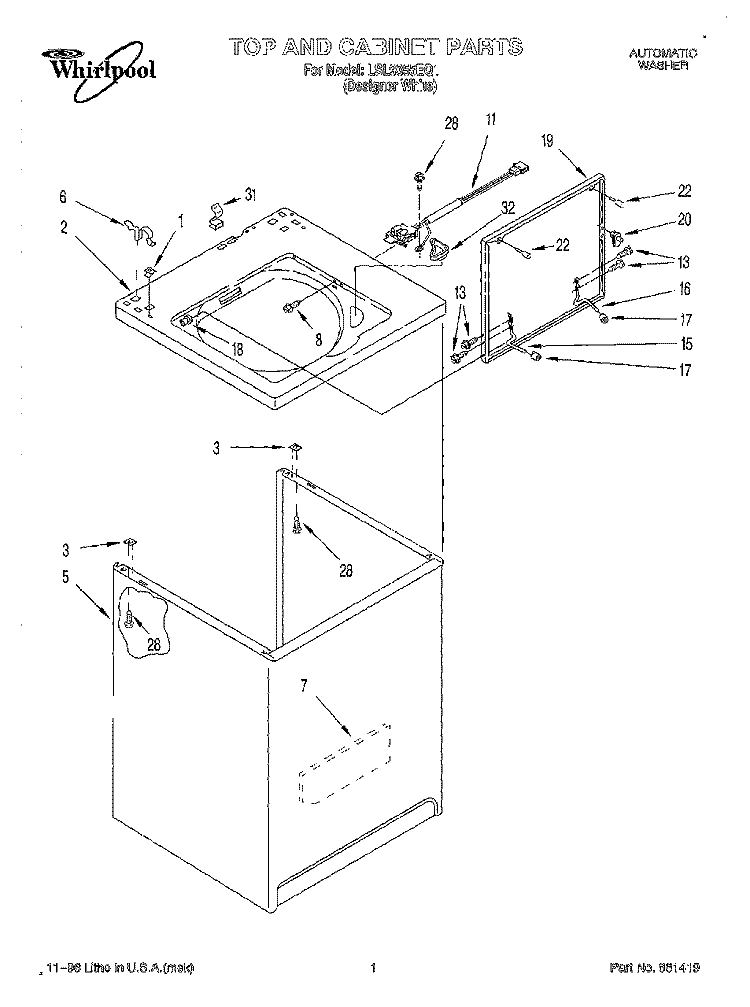 TOP AND CABINET Diagram and Parts List for LSL9355EQ1  Whirlpool Washer