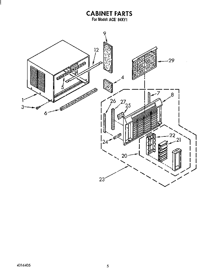 CABINET Diagram and Parts List for ACE184XY1  Whirlpool Air Conditioner