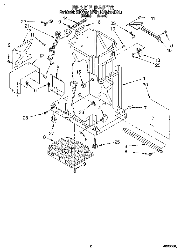 FRAME Diagram and Parts List for KUCC151DBL1  KitchenAid Trash Compactor