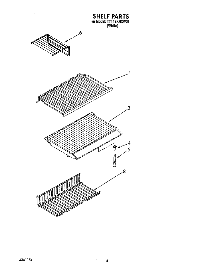 SHELF Diagram and Parts List for TT14EKRXW01  Estate Refrigerator