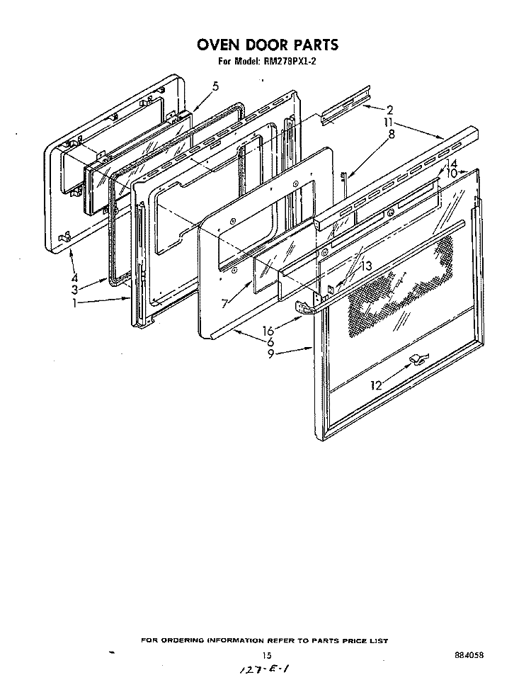 OVEN DOOR Diagram and Parts List for RM278PXL2  Whirlpool Microwave Oven Combo