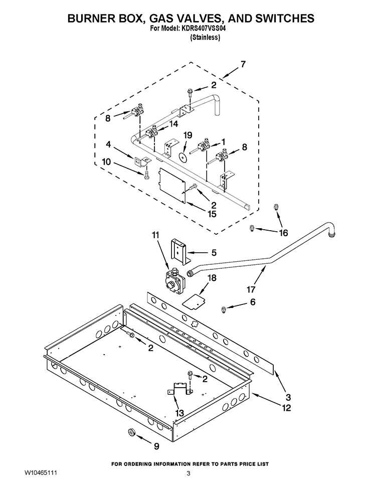 BURNER BOX, GAS VALVES, AND SWITCHES Diagram and Parts List for KDRS407VSS04  KitchenAid Range