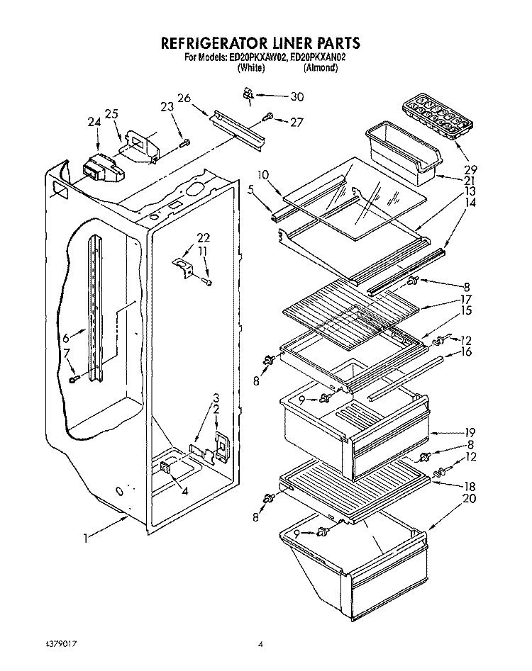 REFRIGERATOR LINER Diagram and Parts List for ED20PKXAN02  Whirlpool Refrigerator