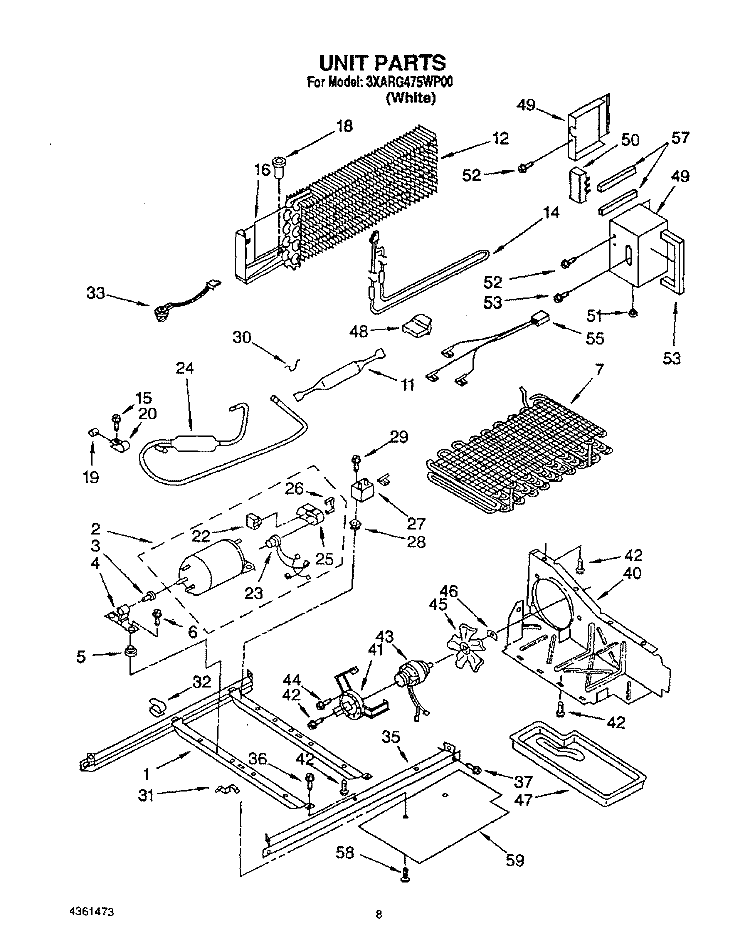 UNIT Diagram and Parts List for 3XARG475WP00  Whirlpool Refrigerator