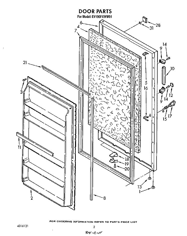 DOOR , LIT/OPTIONAL Diagram and Parts List for EV190FXWW01  Whirlpool Freezer