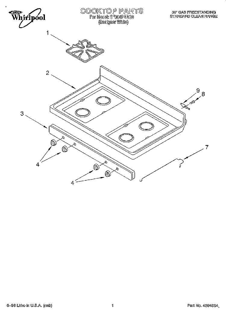 COOKTOP Diagram and Parts List for SF304PEEQ0  Whirlpool Range