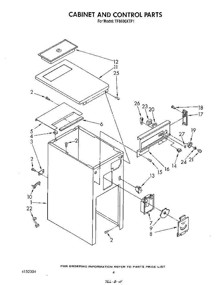 CABINET AND CONTROL Diagram and Parts List for TF8600XTP1  Whirlpool Trash Compactor