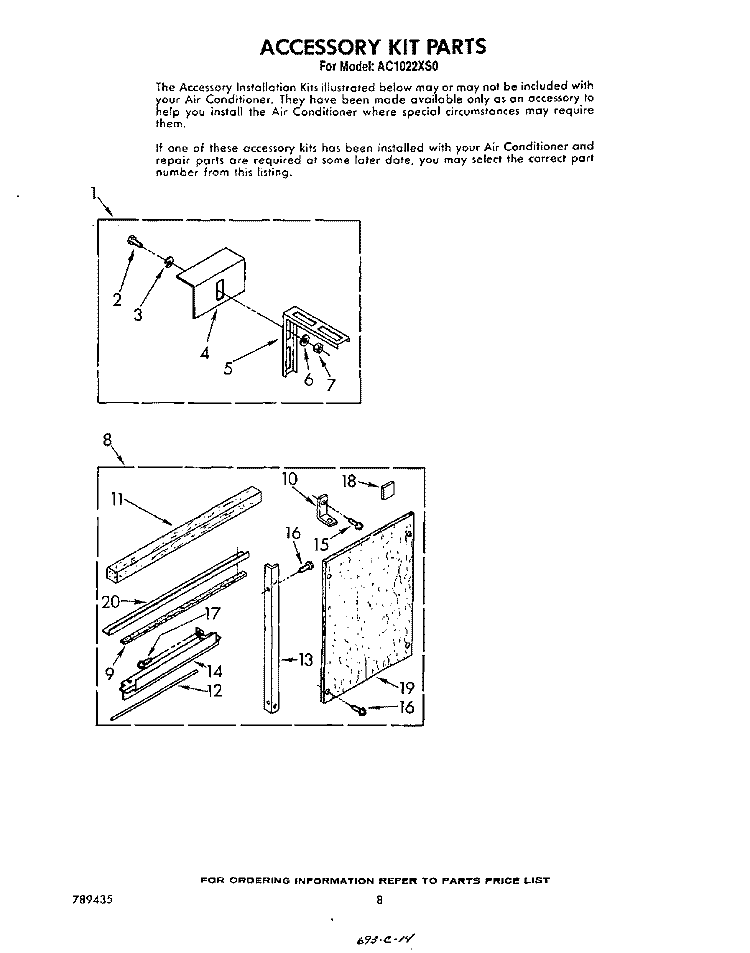ACCESSORY KIT Diagram and Parts List for AC1022XS0  Whirlpool Air Conditioner