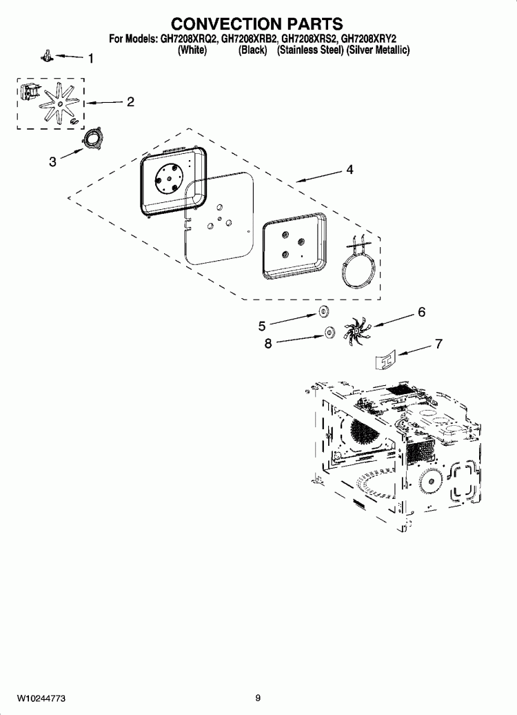 CONVECTION PARTS Diagram and Parts List for GH7208XRQ2  Whirlpool Microwave