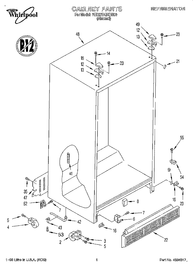 CABINET Diagram and Parts List for 7ED27DQXDN00  Whirlpool Refrigerator