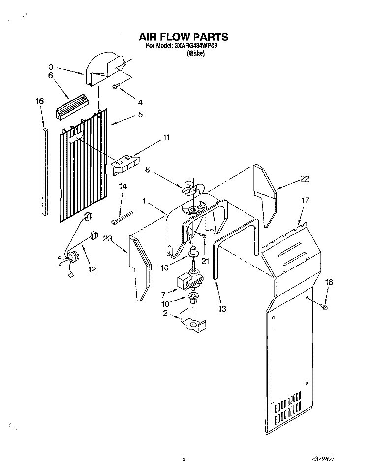 AIR FLOW Diagram and Parts List for 3XARG484WP03  Whirlpool Refrigerator