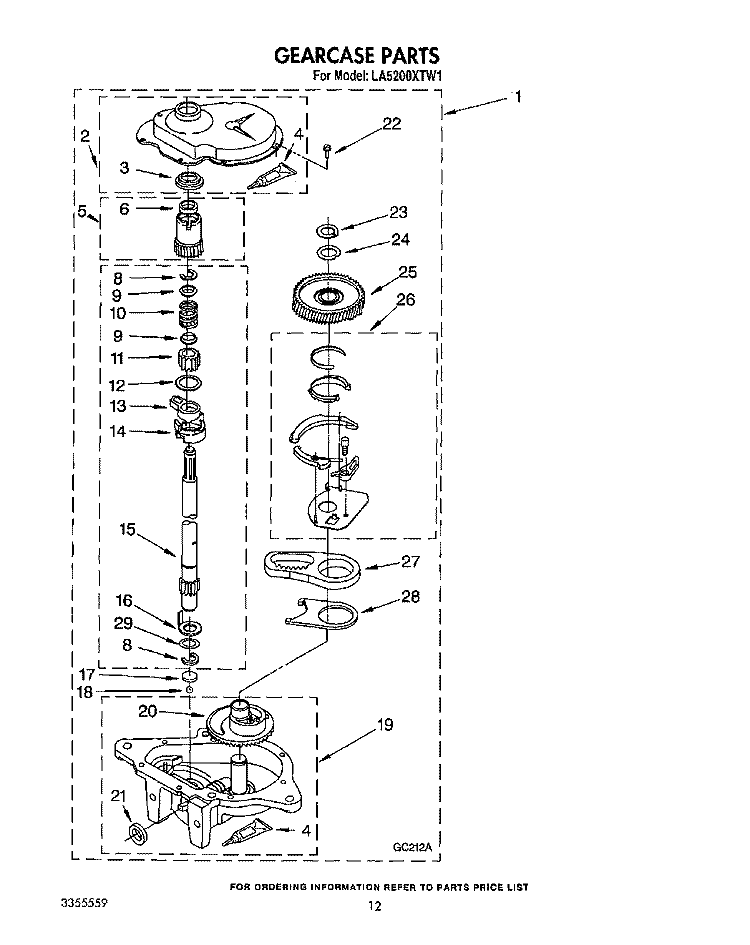 GEARCASE Diagram and Parts List for LA5200XTG1  Whirlpool Washer