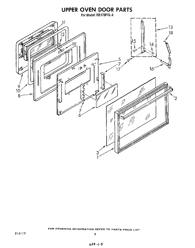 UPPER OVEN DOOR Diagram and Parts List for RB170PXL4  Whirlpool Wall Oven