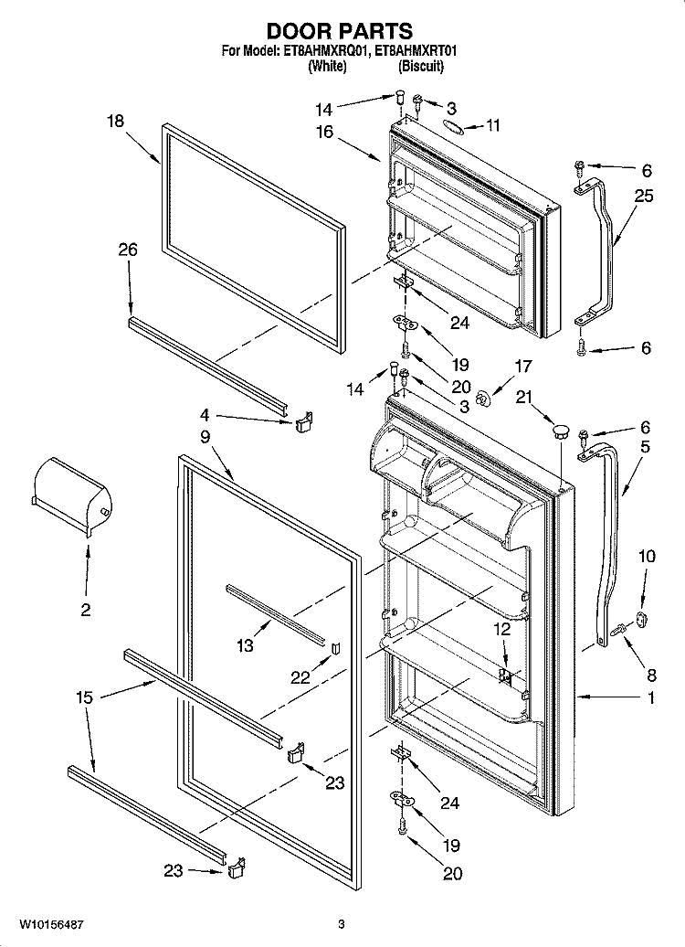 DOOR PARTS Diagram and Parts List for ET8AHMXRT01  Whirlpool Refrigerator