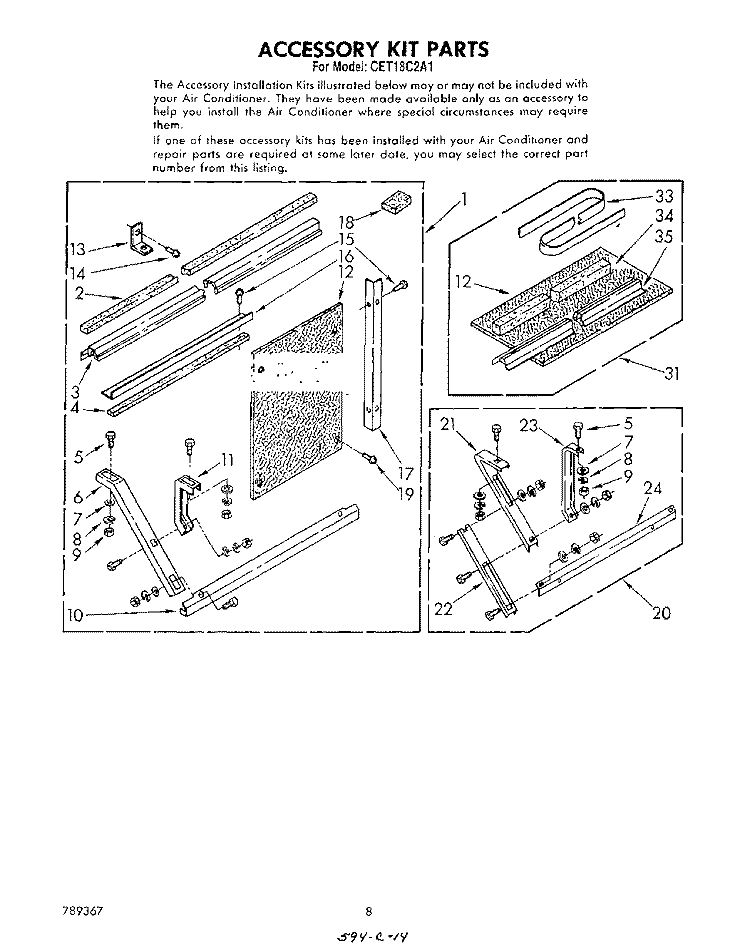 ACCESSORY KIT Diagram and Parts List for CET18C2A1  Whirlpool Air Conditioner