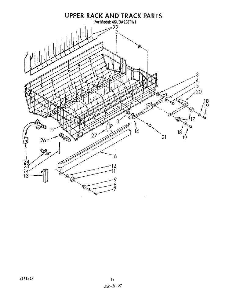 UPPER RACK AND TRACK Diagram and Parts List for 4KUDA220TW1  KitchenAid Dishwasher