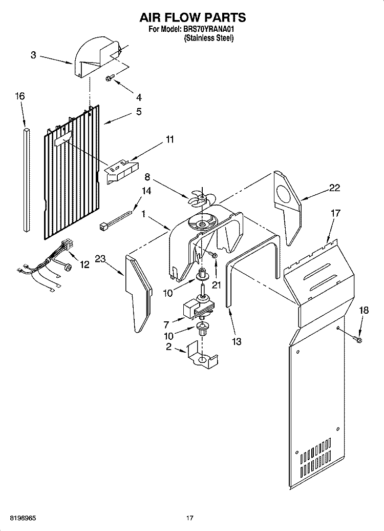 AIR FLOW PARTS Diagram and Parts List for BRS70YRANA01  Whirlpool Refrigerator