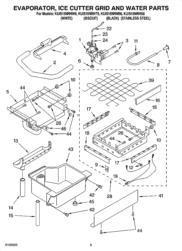 EVAPORATOR ICE CUTTER GRID AND WATER PARTS Diagram and Parts List for KUIS15NRHW6  KitchenAid Ice Maker