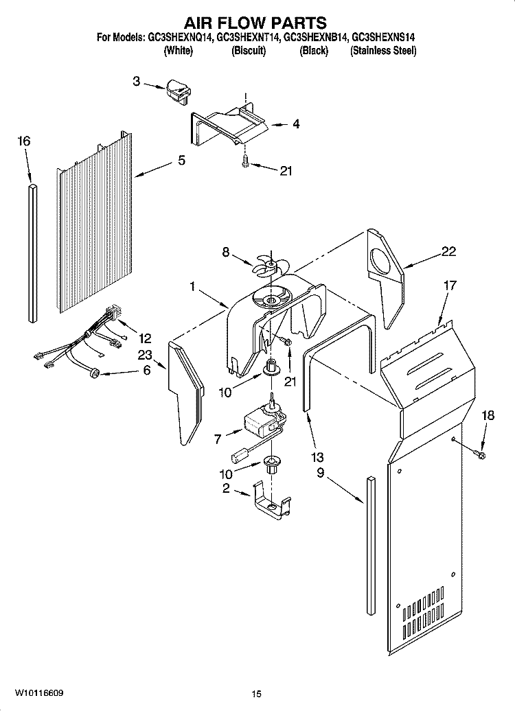 AIR FLOW PARTS Diagram and Parts List for GC3SHEXNB14  Whirlpool Refrigerator