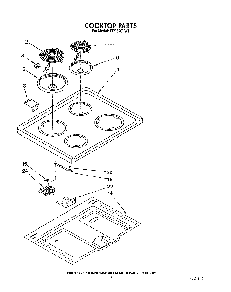 COOKTOP Diagram and Parts List for FES370VX1  Whirlpool Range