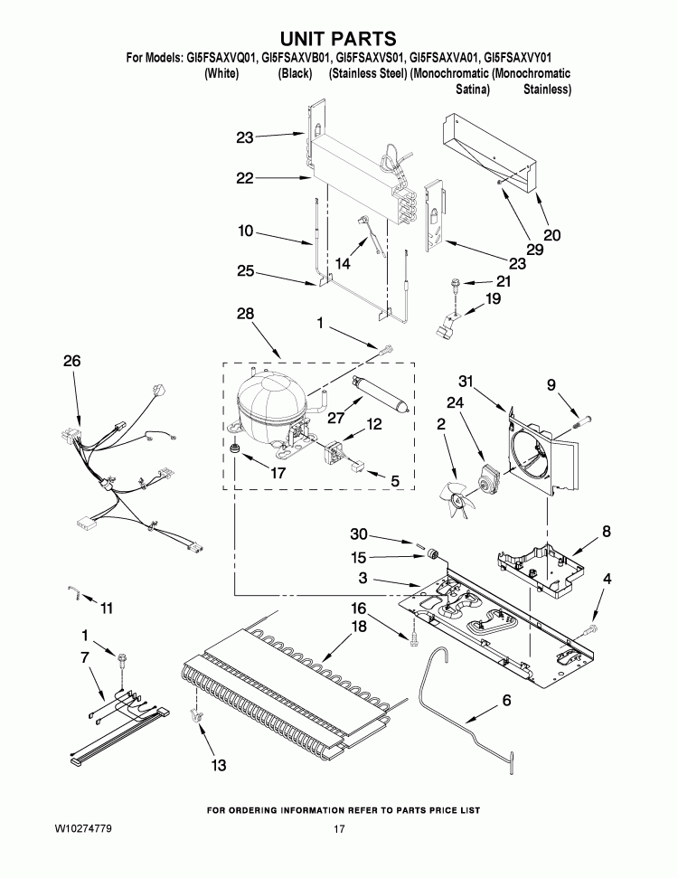 UNIT PARTS Diagram and Parts List for GI5FSAXVA01  Whirlpool Refrigerator