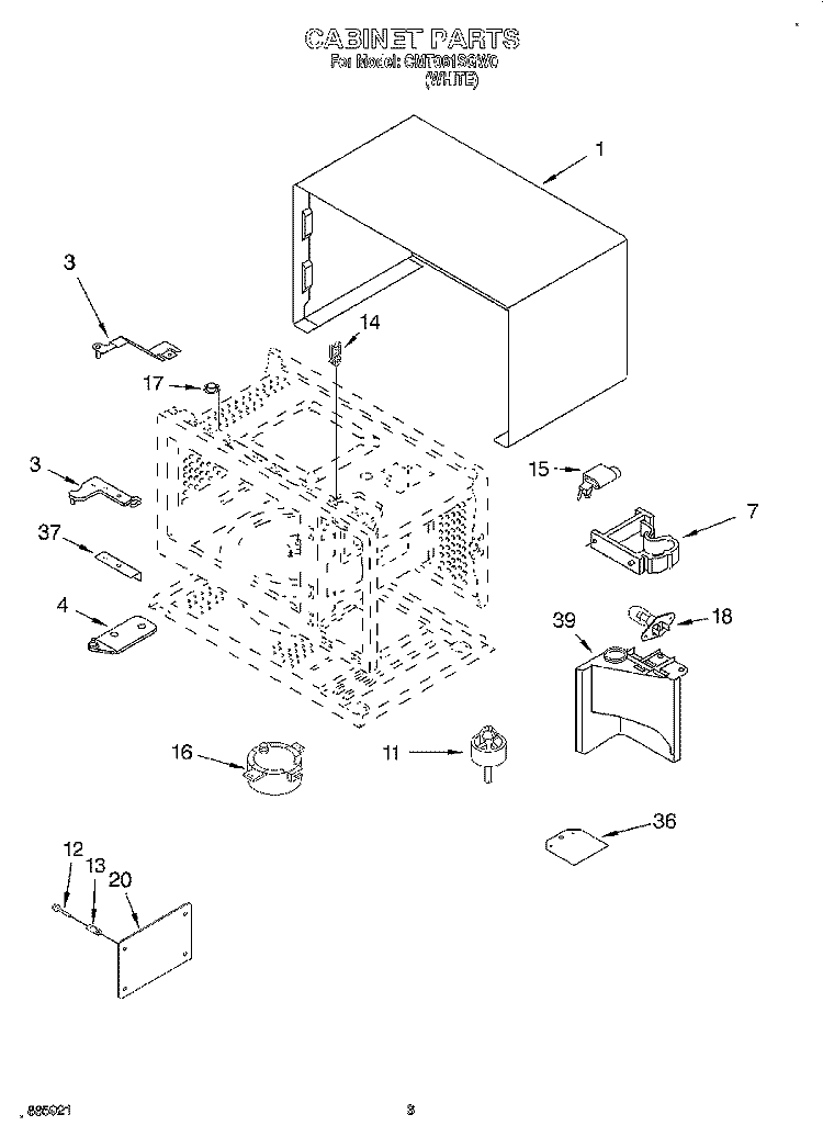 CABINET, LITERATURE Diagram and Parts List for CMT061SGW0  Whirlpool Microwave