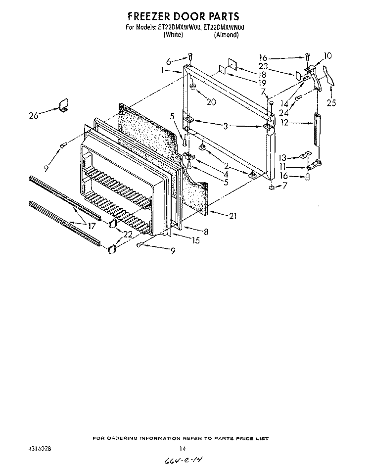 FREEZER DOOR Diagram and Parts List for ET22DMXWN00  Whirlpool Refrigerator