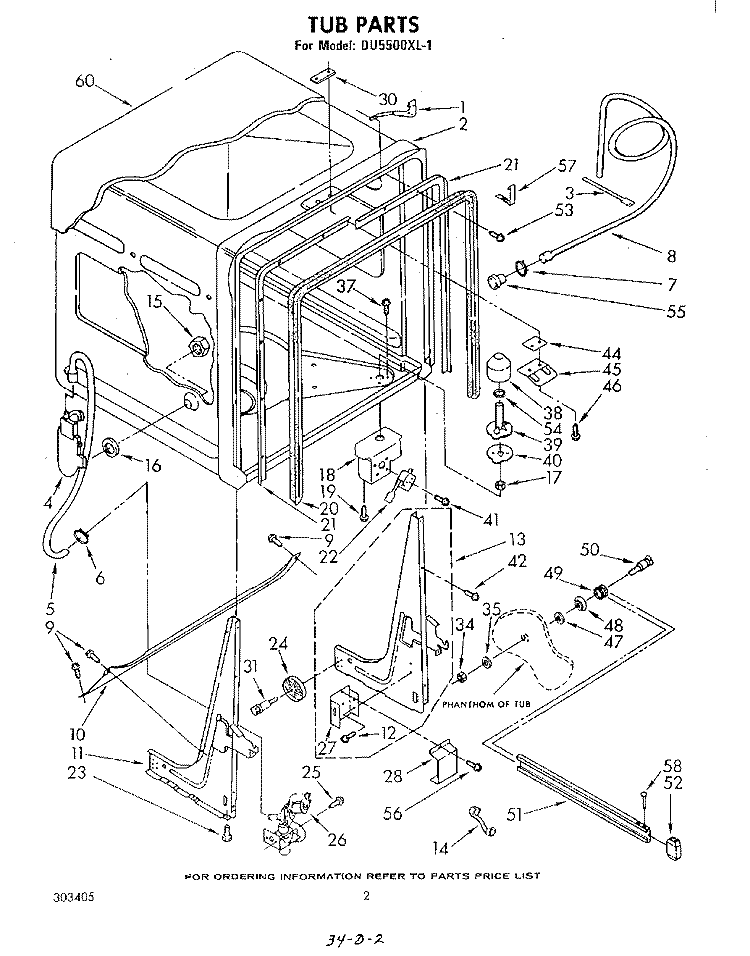 TUB , LITERATURE AND OPTIONAL Diagram and Parts List for DU5500XL1  Whirlpool Dishwasher