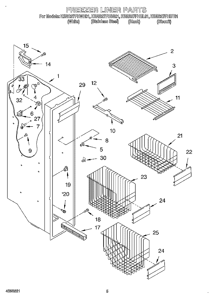 FREEZER LINER Diagram and Parts List for KSRB27FHBL01  KitchenAid Refrigerator