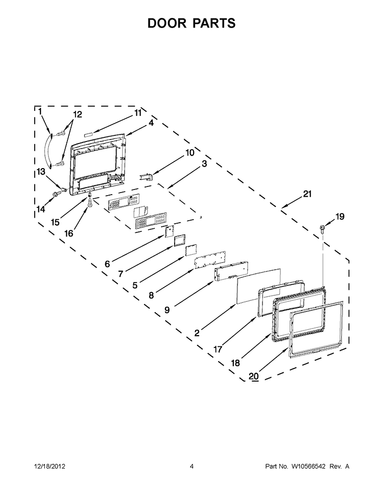 DOOR PARTS Diagram and Parts List for KHHC2090SSS4  KitchenAid Microwave