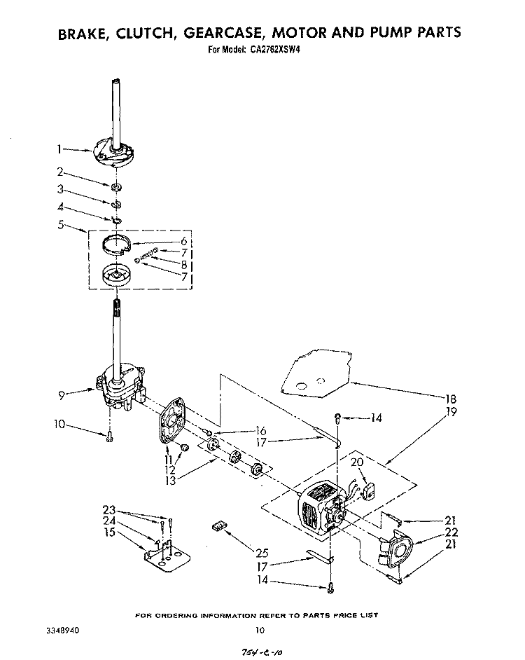BRAKE, CLUTCH, GEARCASE, MOTOR AND PUMP Diagram and Parts List for CA2762XSW4  Whirlpool Washer