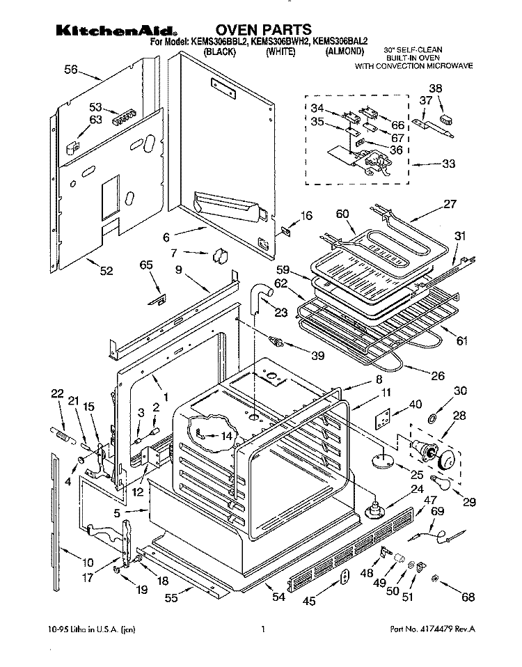 OVEN, LITERATURE Diagram and Parts List for KEMS306BWH2  KitchenAid Wall Oven