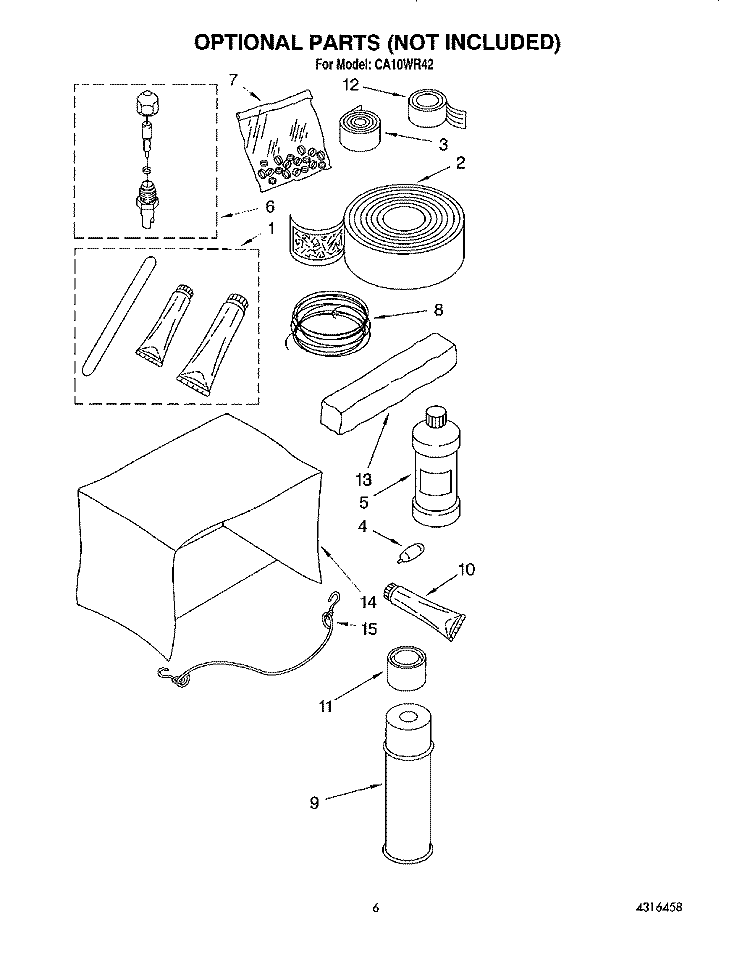 OPTIONAL PARTS Diagram and Parts List for CA10WR42  Whirlpool Air Conditioner