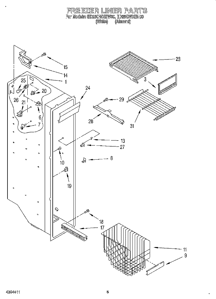 FREEZER LINER Diagram and Parts List for ED25GWXEW00  Whirlpool Refrigerator