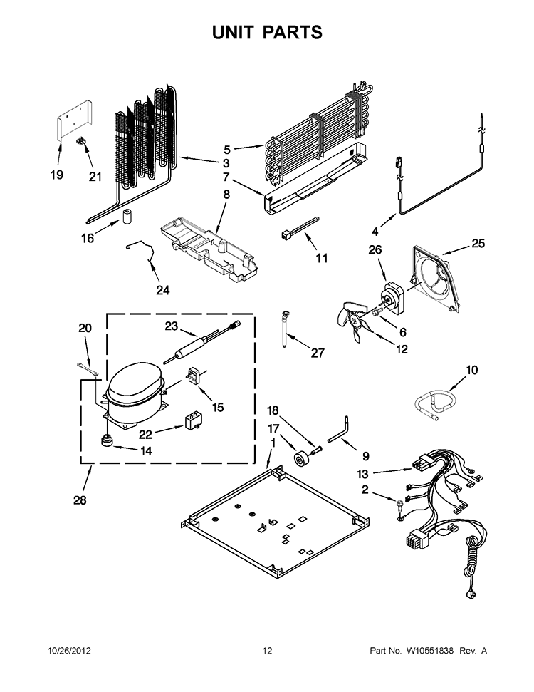 UNIT PARTS Diagram and Parts List for 5VWT51SFYF00  Whirlpool Refrigerator
