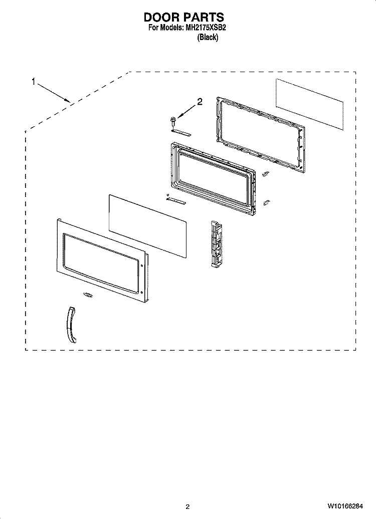 DOOR PARTS Diagram and Parts List for MH2175XSB2  Whirlpool Microwave