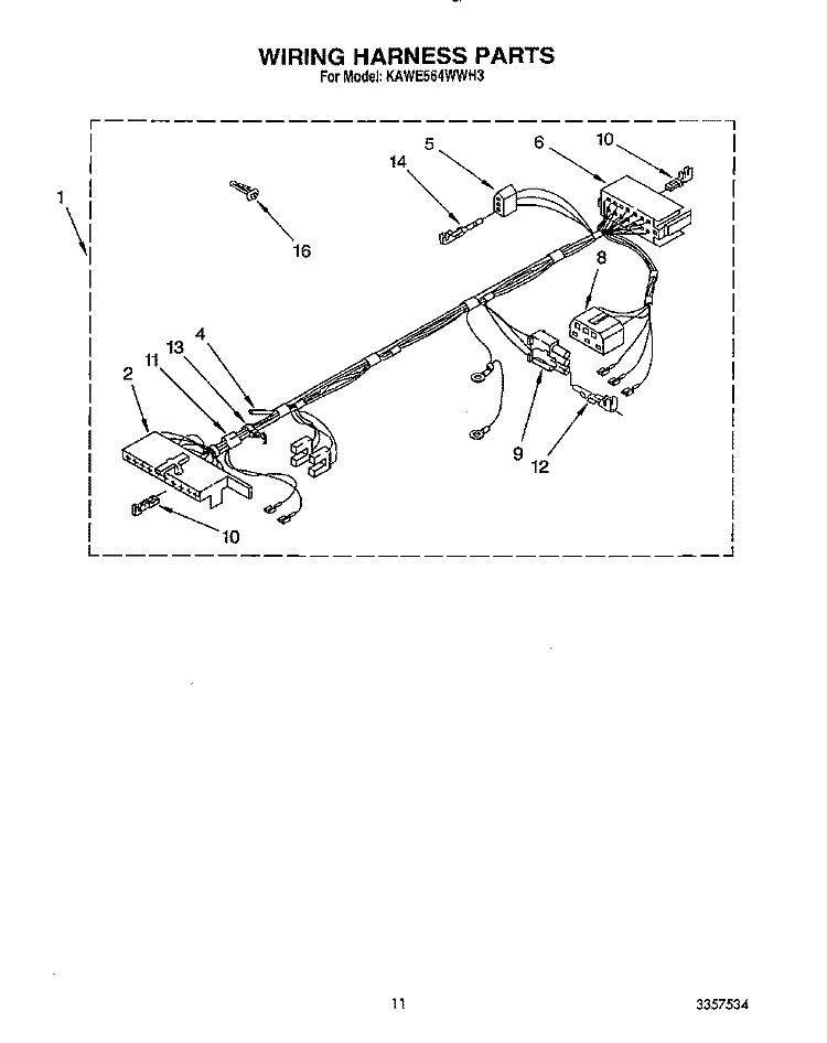 WIRING HARNESS Diagram and Parts List for KAWE564WAL3  KitchenAid Washer