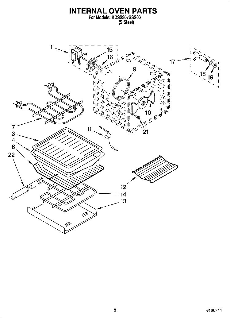 INTERNAL OVEN PARTS Diagram and Parts List for KDSS907SSS00  KitchenAid Range