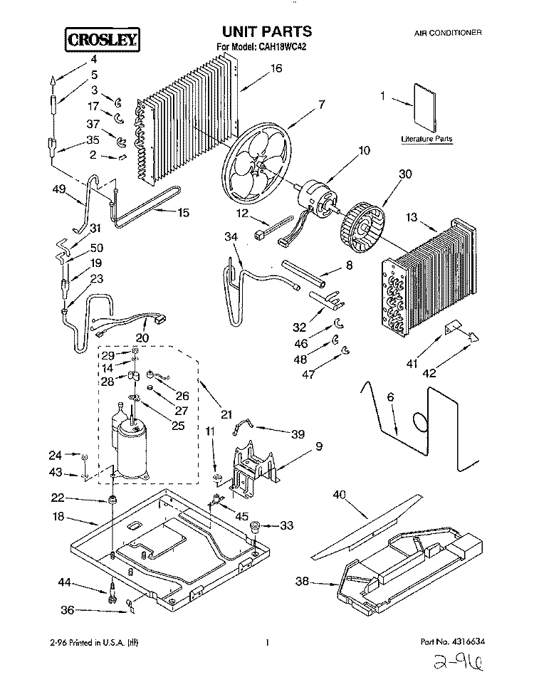 UNIT, LITERATURE Diagram and Parts List for CAH18WC42  Crosley Air Conditioner