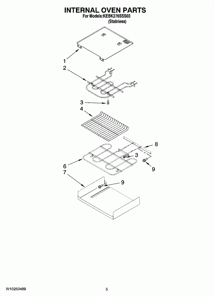 INTERNAL OVEN PARTS Diagram and Parts List for KEBK276SSS03  KitchenAid Wall Oven