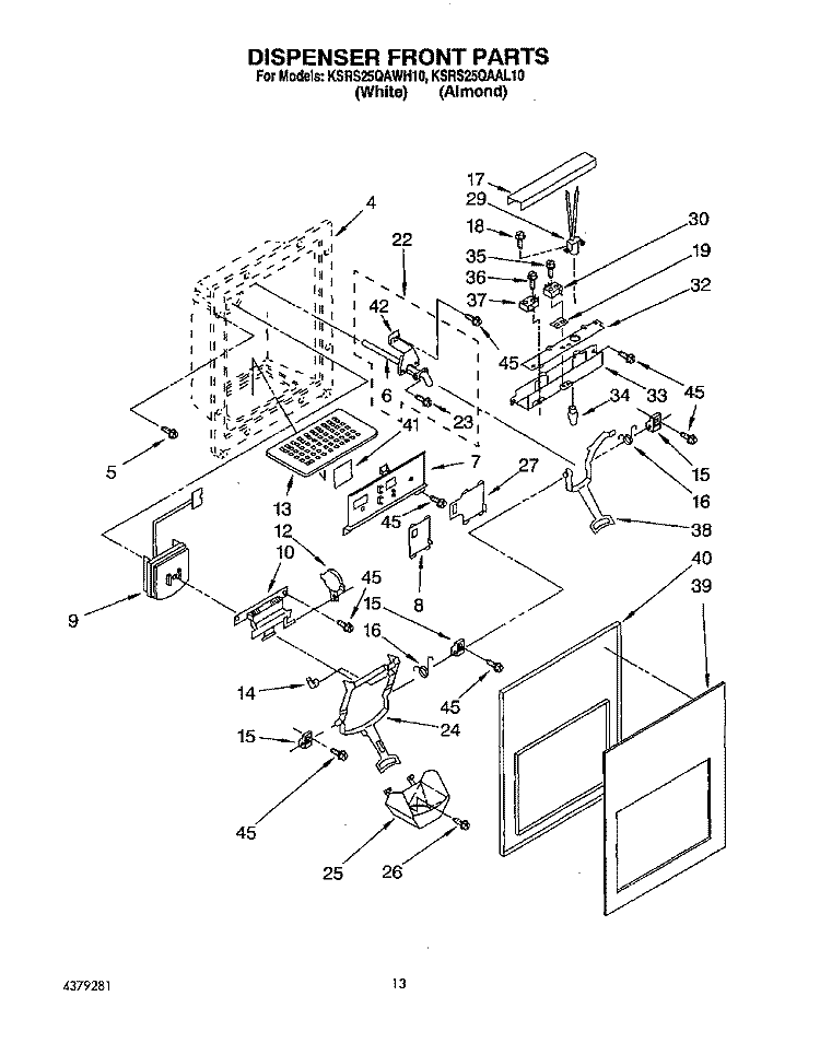 DISPENSER FRONT Diagram and Parts List for KSRS25QAAL10  KitchenAid Refrigerator