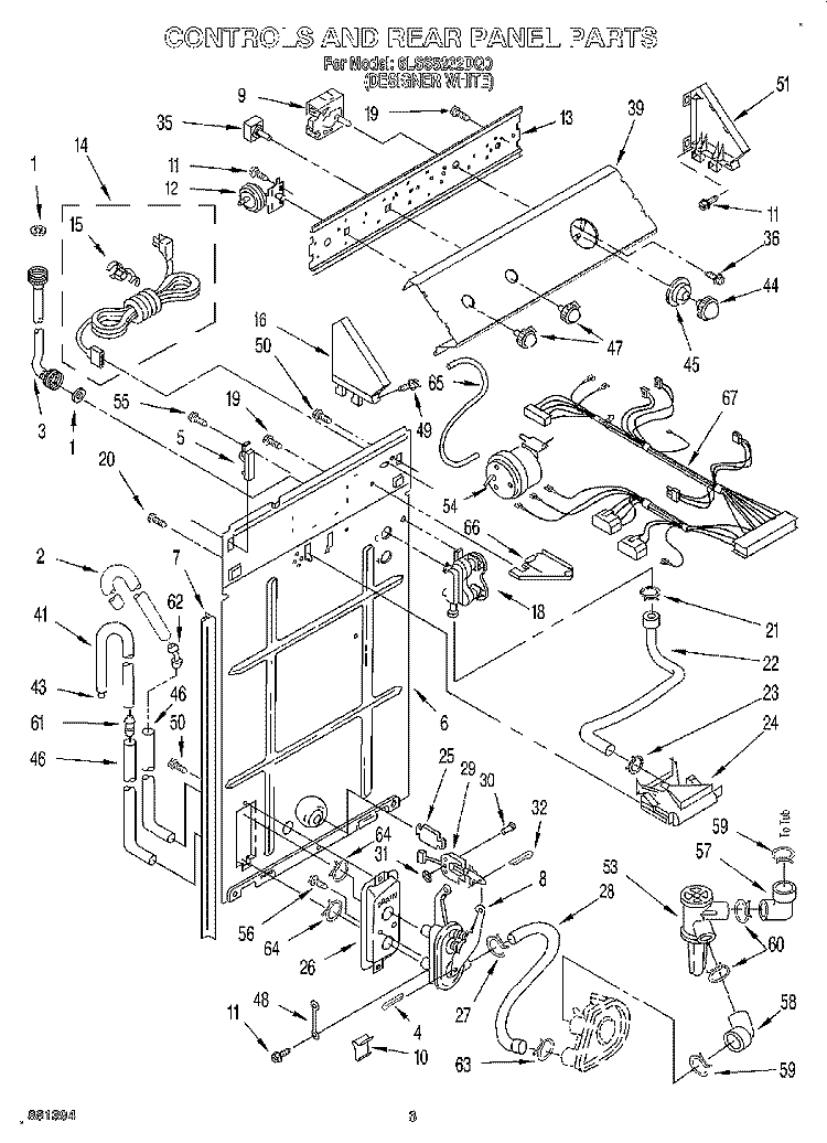 CONTROLS AND REAR PANEL Diagram and Parts List for 6LSS5232DQ0  Whirlpool Washer