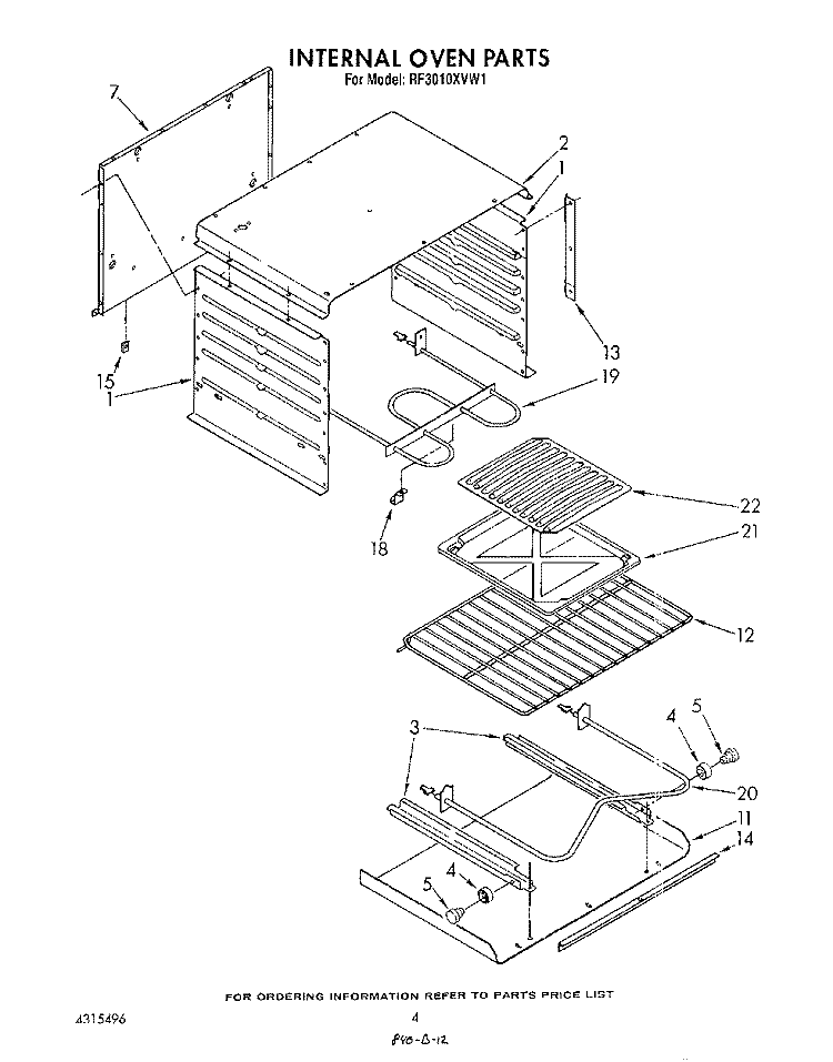 INTERNAL OVEN Diagram and Parts List for RF3010XVW1  Whirlpool Range