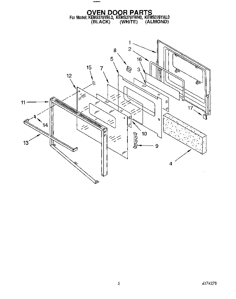 OVEN DOOR Diagram and Parts List for KEMS378YBL0  KitchenAid Wall Oven