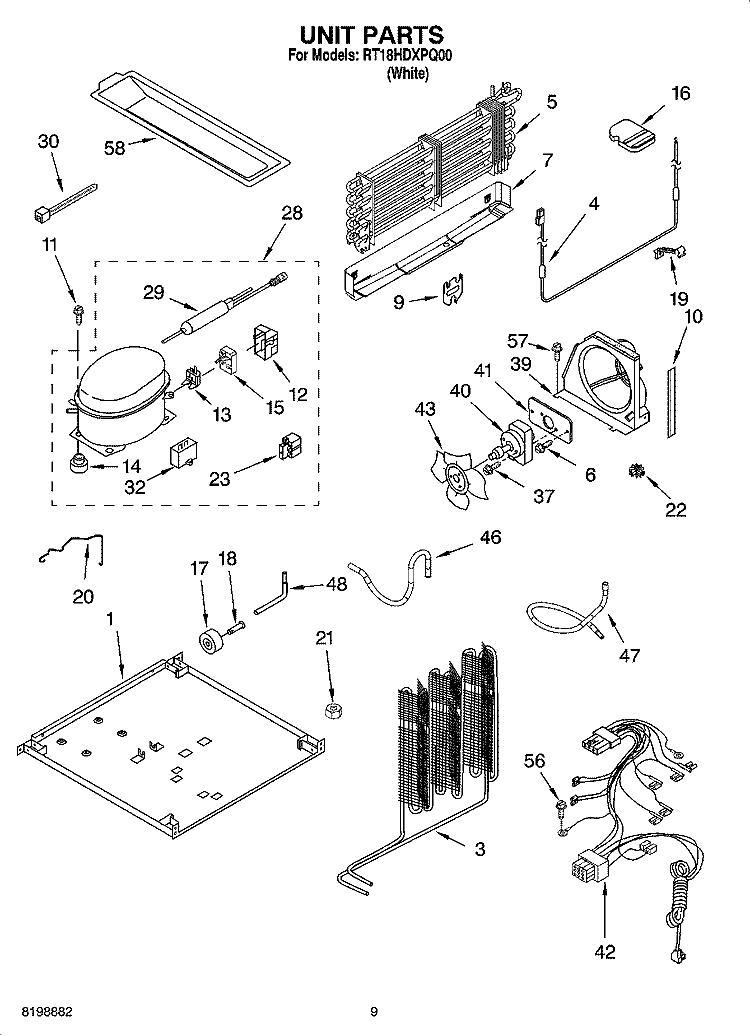 UNIT PARTS, OPTIONAL PARTS Diagram and Parts List for RT18HDXPQ00  Roper Refrigerator
