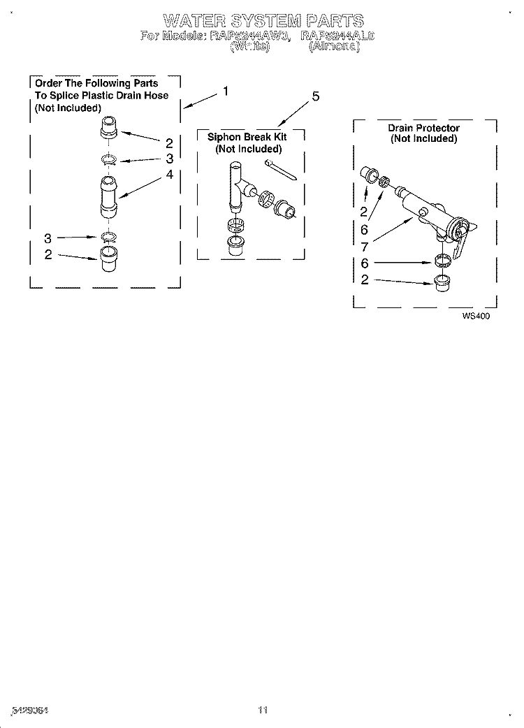 WATER SYSTEM Diagram and Parts List for RAP5244AL0  Whirlpool Washer