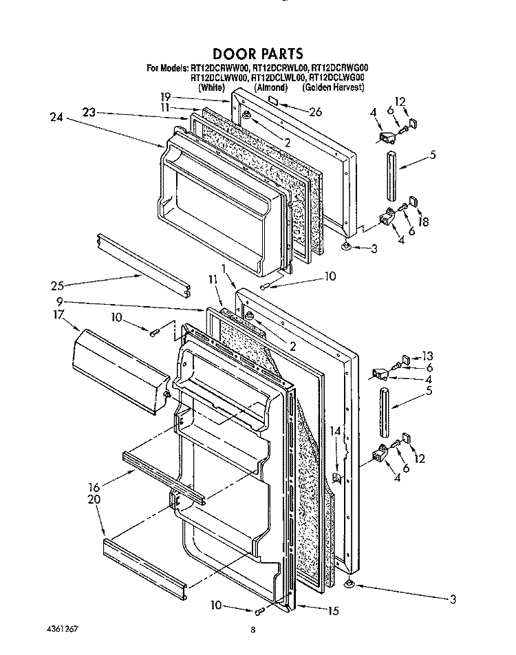 DOOR, LIT/OPTIONAL Diagram and Parts List for RT12DCRWW00  Roper Refrigerator