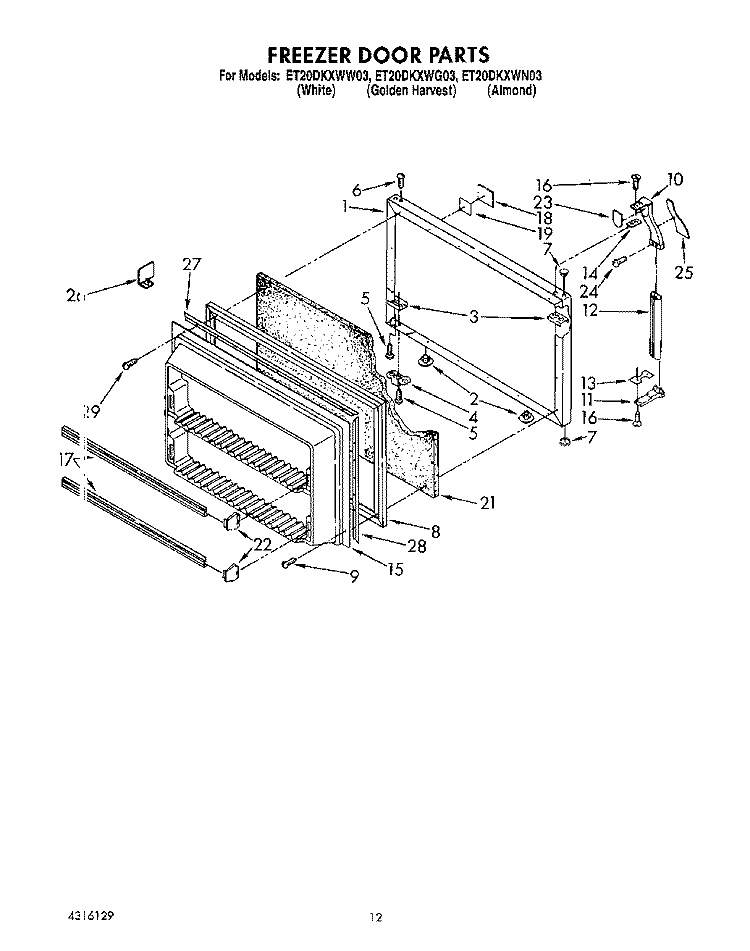 FREEZER DOOR Diagram and Parts List for ET20DKXWW03  Whirlpool Refrigerator